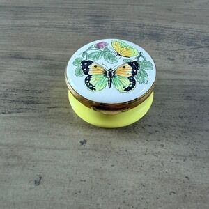 Crummles Butterfly‎ Yellow Enamel Trinket Pill Box Made in England Small Mini